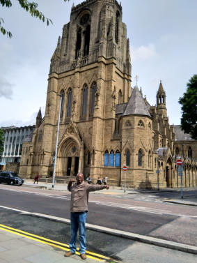 Outside a beautiful building in Manchester